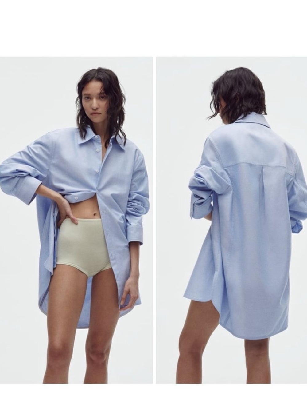Zara Shirt Womens XS The Oversized Shirt Blue Poplin Button Down New